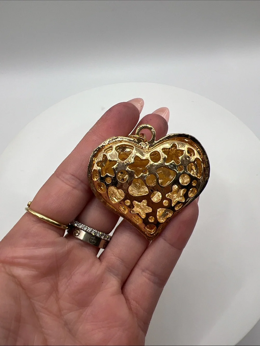 748. Gold Heart Crystal Keychain with Pink Rhinestones